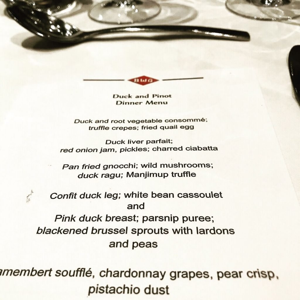 Duck and Pinot Menu